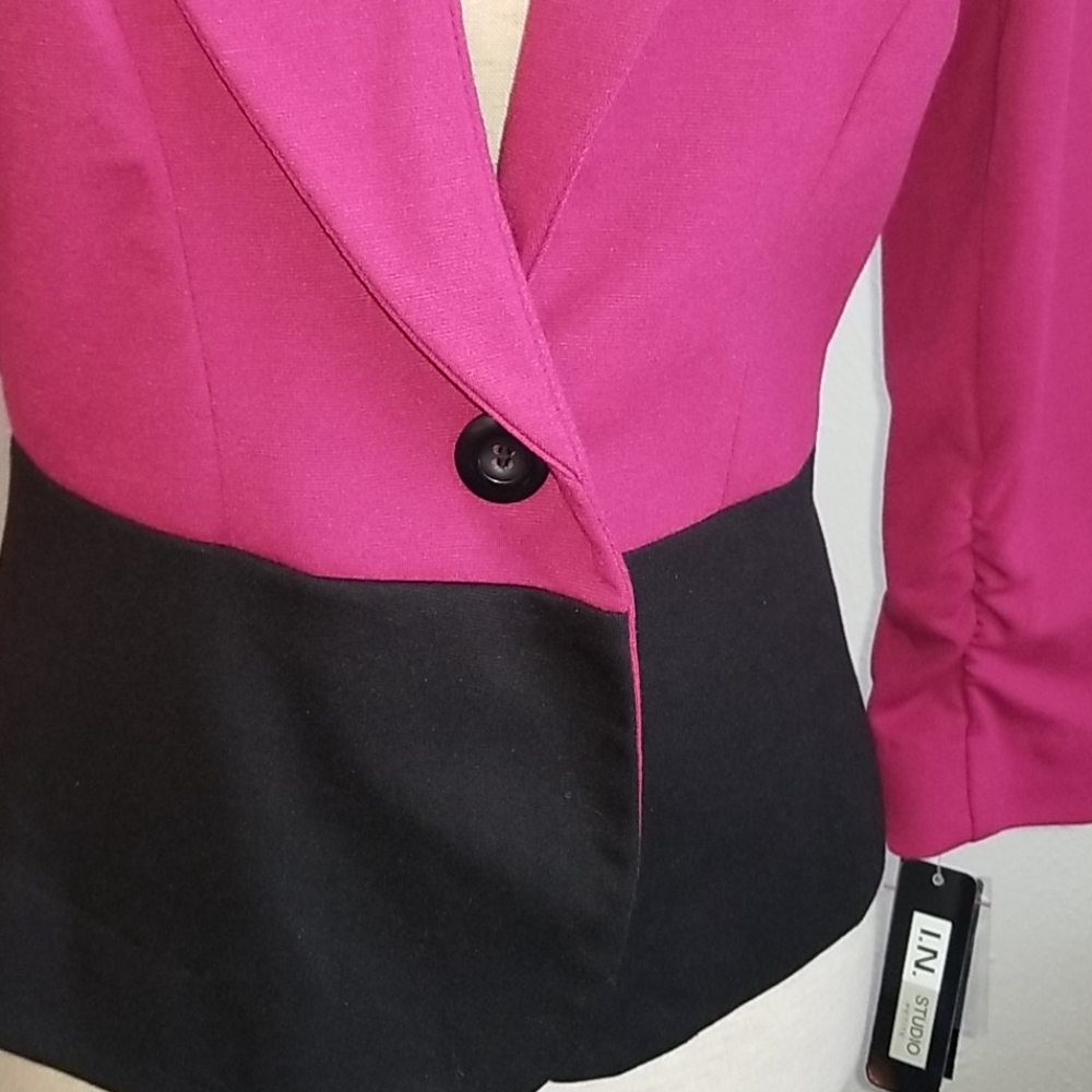 NWT I.N. Studio Women's Petite Pink & Black Blazer - Picture 4 of 9